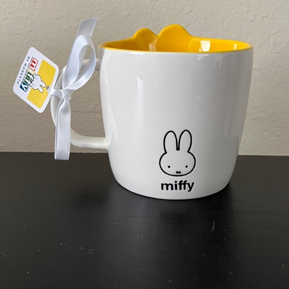 Miffy Bunny Ears Mug Double Sides White Yellow Large Latte Soup New with Tags - Picture 2 of 2